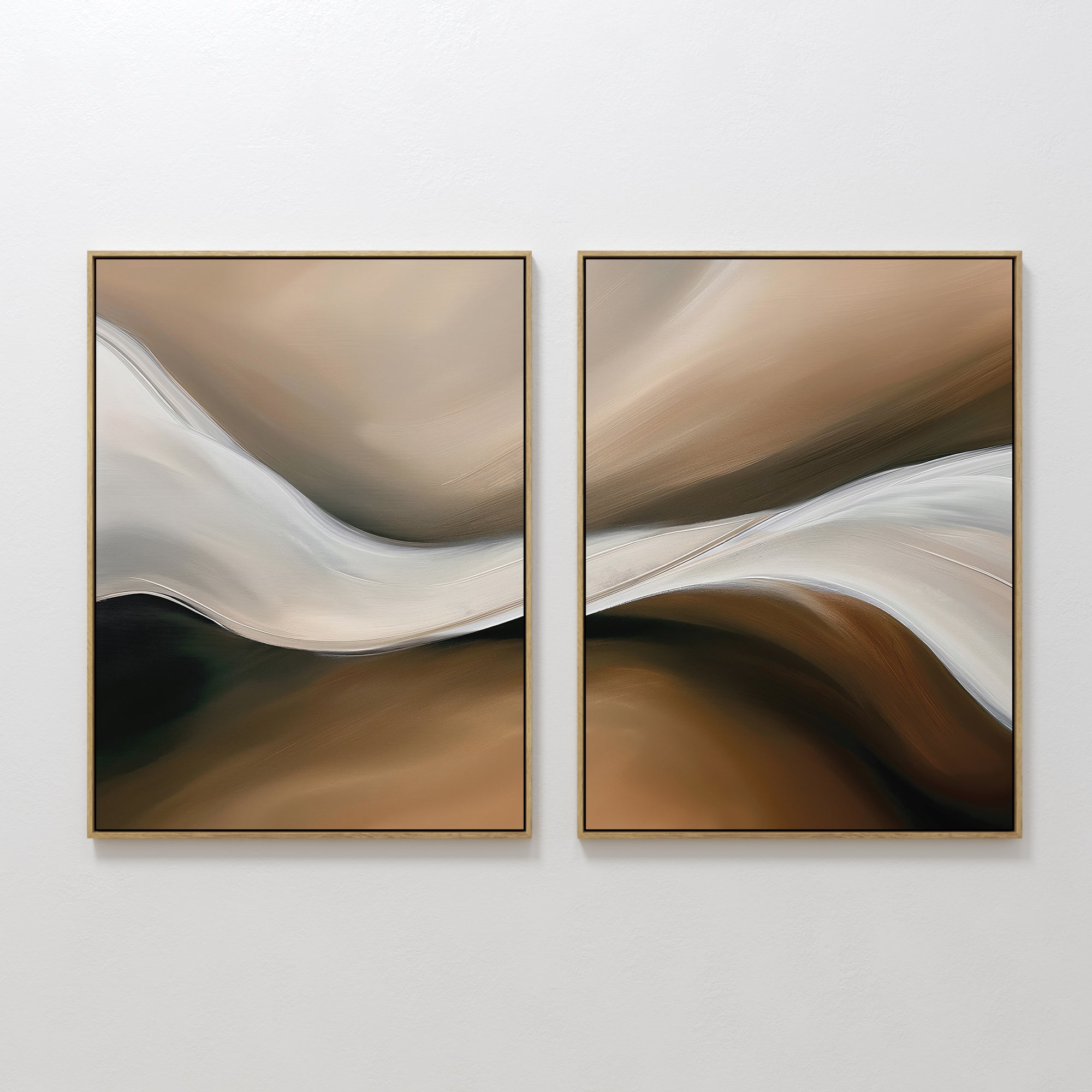 Original hand painted amber brown ivory fluid abstract oil painting canvas wall art set of 2, nordic scandinavian elegant luxury modern living room ho