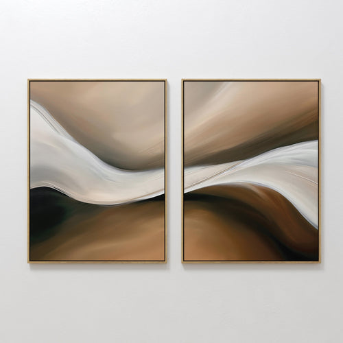 Original hand painted amber brown ivory fluid abstract oil painting canvas wall art set of 2, nordic scandinavian elegant luxury modern living room ho