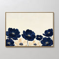 Original hand painted navy blue cream floral botanical oil painting canvas wall art, nordic scandinavian elegant luxury minimalist modern living room