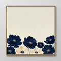 Hand painted original navy blue cream botanical floral oil painting canvas wall art, nordic scandinavian elegant luxury minimalist modern home decor i