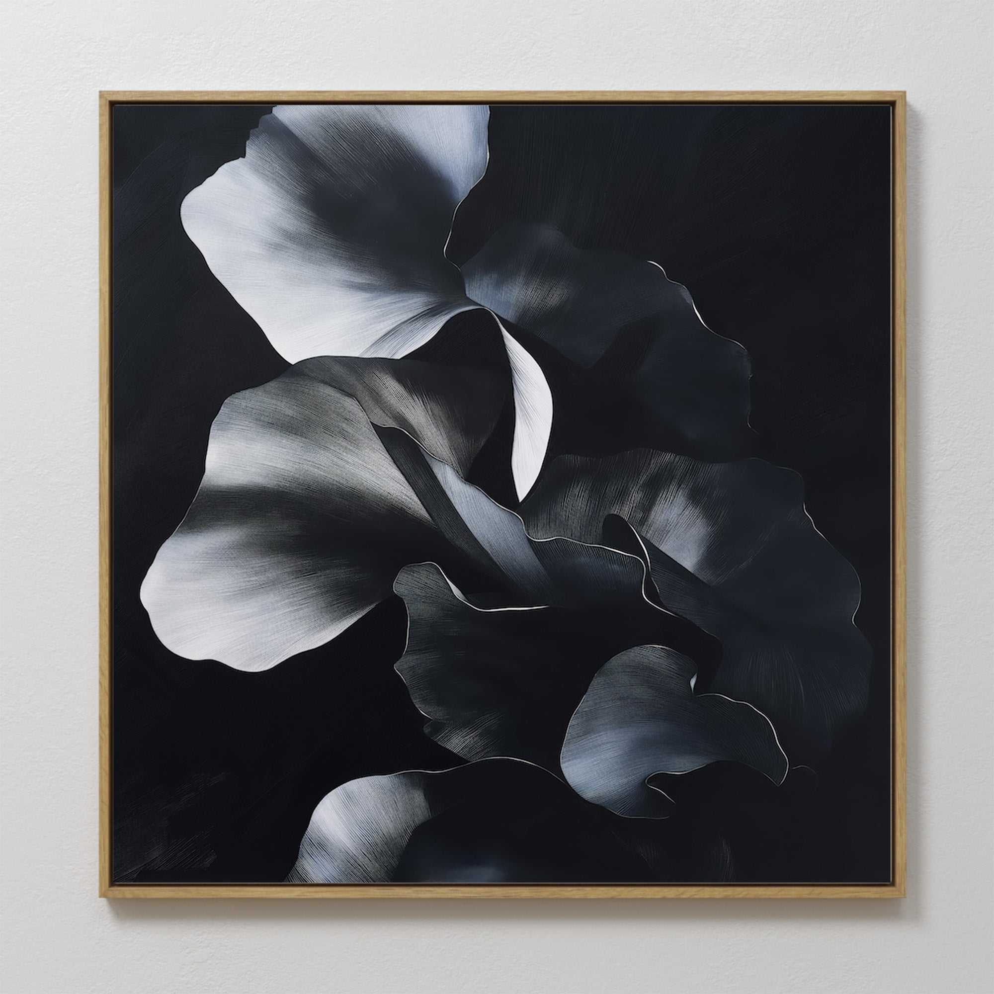 Hand painted original black white botanical ginkgo leaf oil painting canvas wall art, nordic scandinavian elegant luxury modern home decor interior de