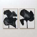Original hand painted black botanical floral silhouette oil painting canvas wall art set of 2, nordic scandinavian elegant luxury minimalist modern ho