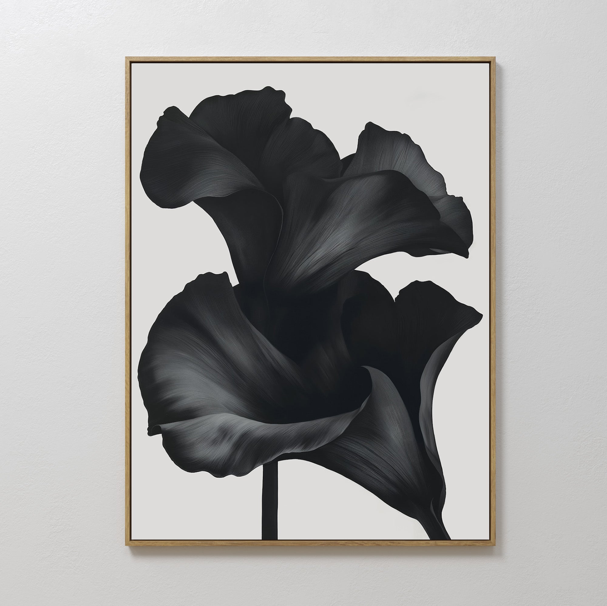 Original hand painted black botanical silhouette oil painting canvas wall art, nordic scandinavian elegant luxury minimalist modern living room home d