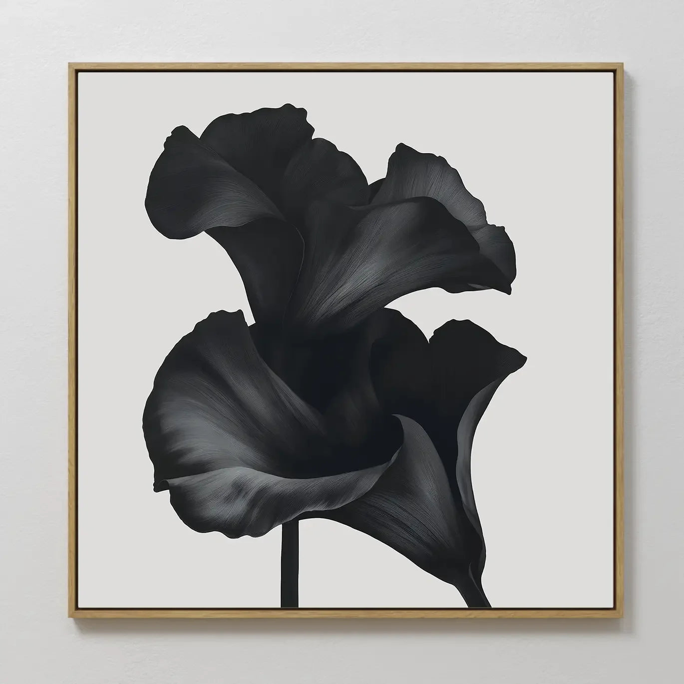Original hand painted black botanical flower silhouette oil painting canvas wall art, nordic scandinavian elegant luxury minimalist modern living room