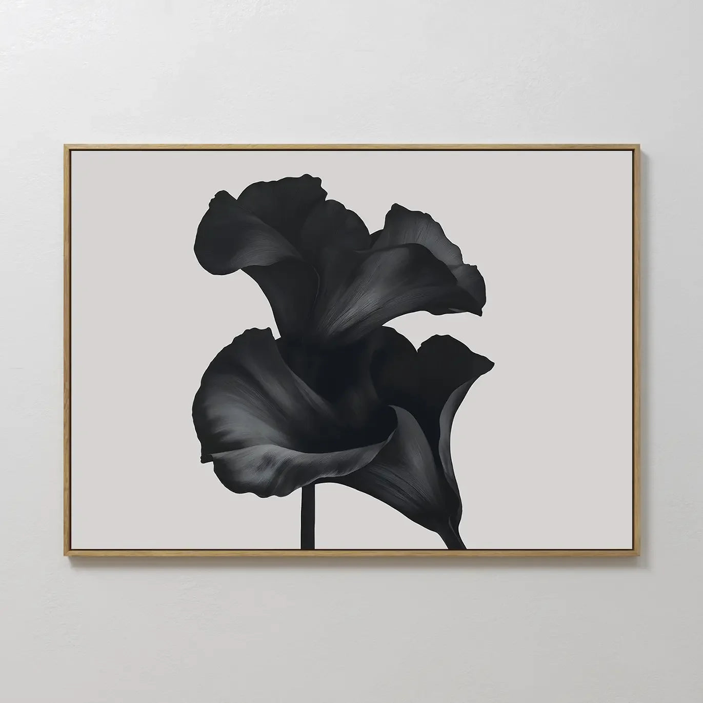 Original hand painted black botanical floral oil painting canvas wall art, nordic scandinavian minimalist elegant luxury modern living room home decor