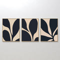 Hand painted original midnight black beige botanical silhouette oil painting triptych canvas wall art nordic scandinavian elegant luxury modern interi