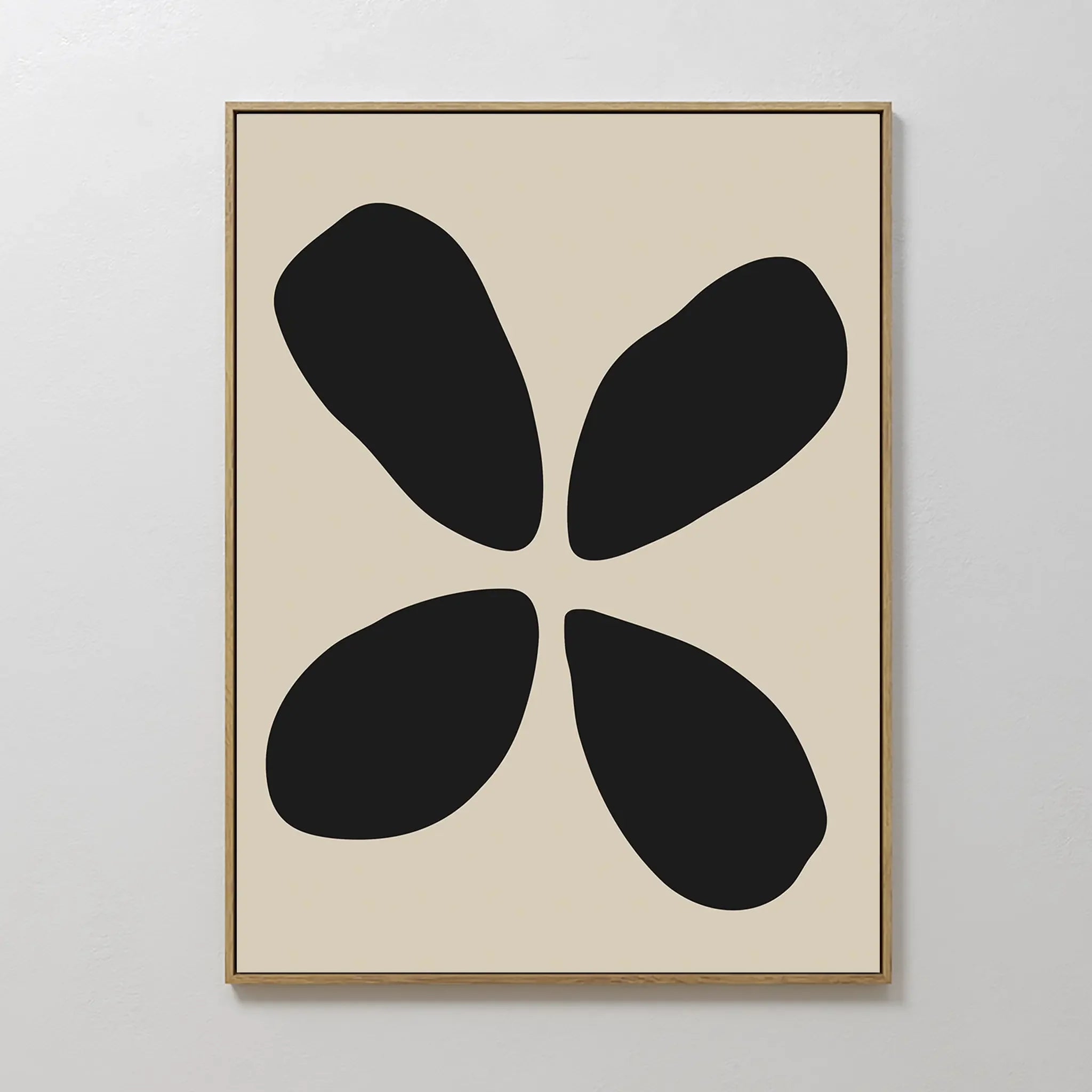 Original hand painted black organic four-petal bloom oil painting canvas wall art, nordic scandinavian elegant minimalist luxury modern home decor int