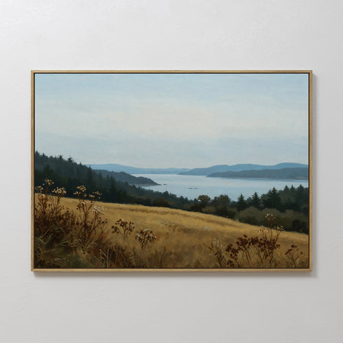 Original hand painted amber golden meadow coastal oil painting canvas wall art, nordic scandinavian elegant luxury modern living room home decor inter