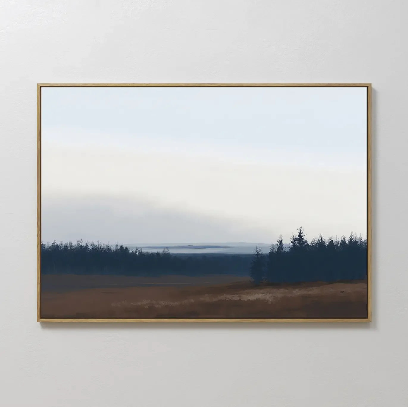 Original hand painted blue brown atmospheric landscape oil painting canvas wall art, nordic scandinavian elegant luxury modern living room home decor
