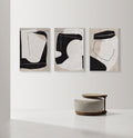 Original hand painted black cream abstract oil painting canvas triptych set, nordic scandinavian minimalist elegant organic shapes luxu