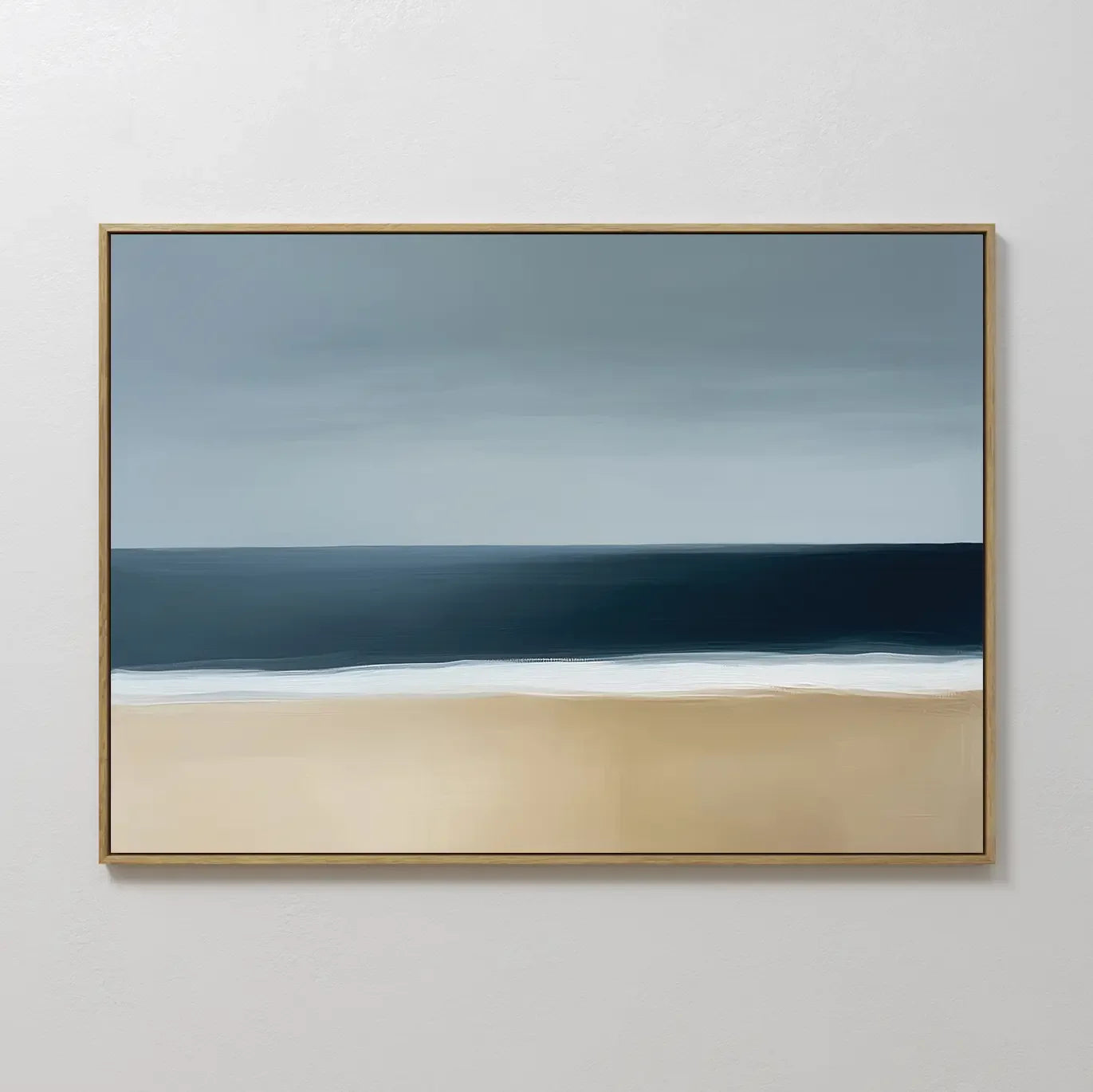Original hand painted navy teal beige sandy coastal seascape oil painting canvas wall art, nordic scandinavian elegant minimalist luxury modern home d