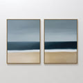 Original hand painted navy blue slate coastal beach diptych oil painting canvas wall art, nordic scandinavian minimalist elegant luxury modern home de