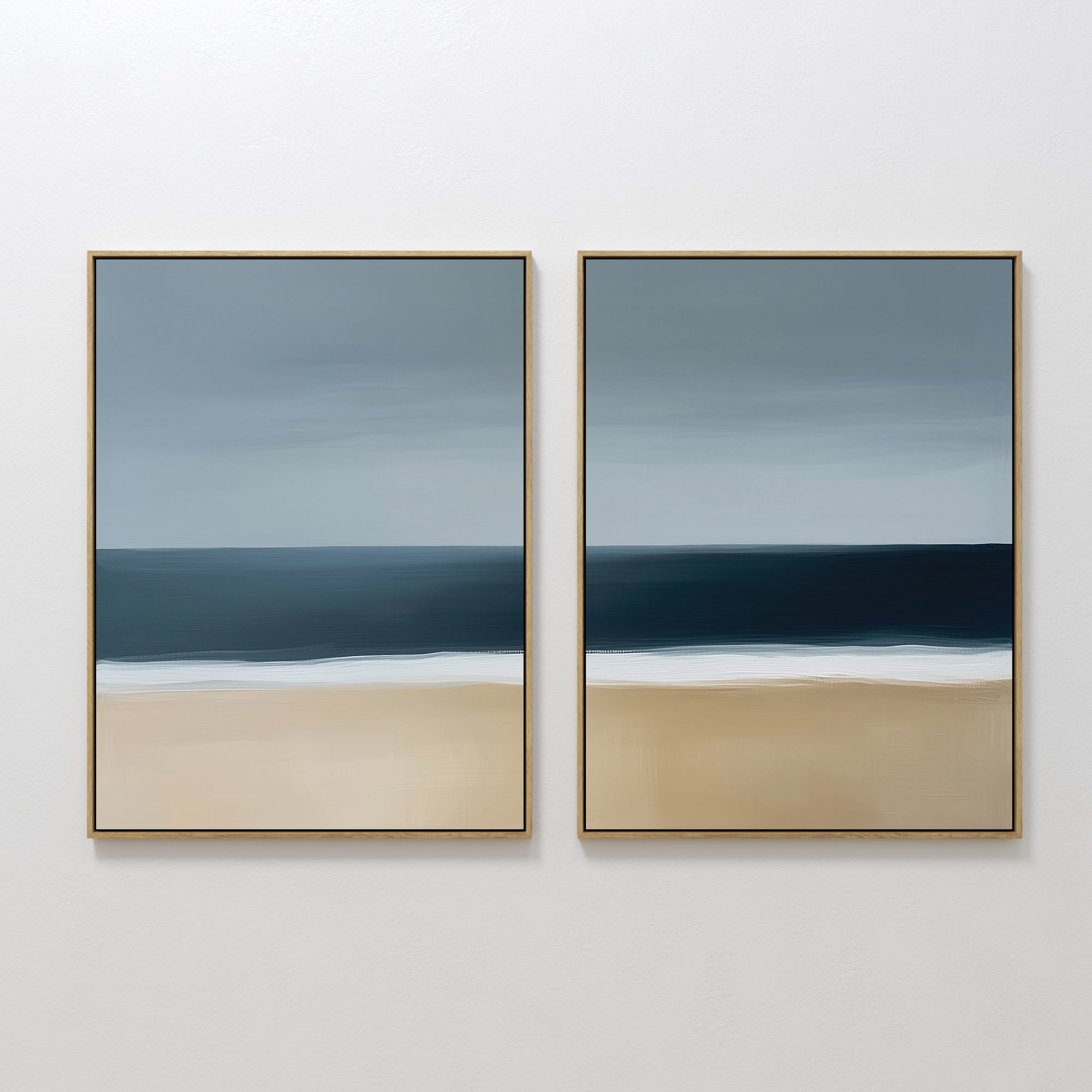 Original hand painted navy blue slate coastal beach diptych oil painting canvas wall art, nordic scandinavian minimalist elegant luxury modern home de