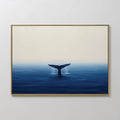 Hand painted original navy blue whale tail oil painting canvas wall art, nordic scandinavian minimalist elegant luxury coastal modern living room home