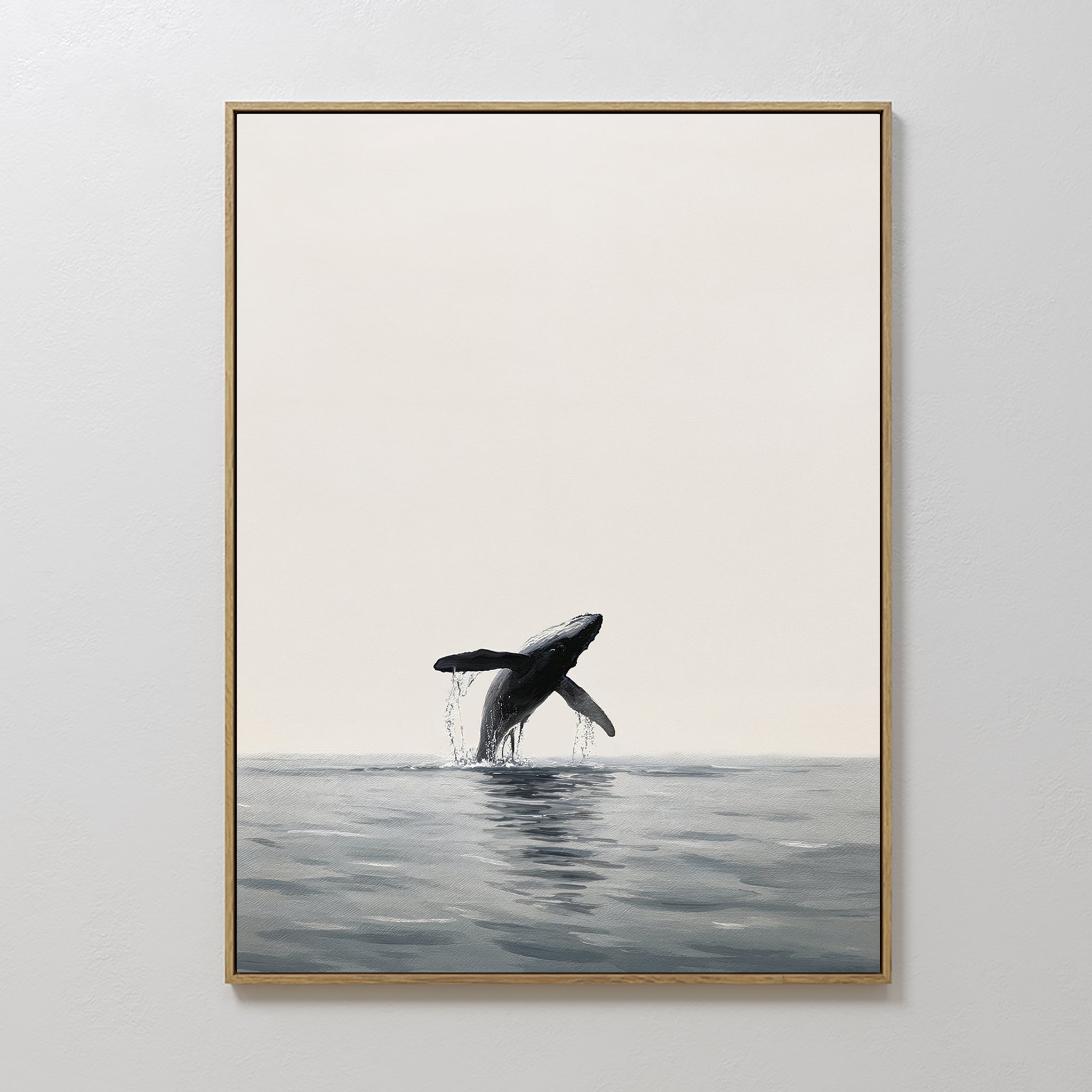 Hand painted original humpback whale breaching ocean oil painting canvas wall art, nordic scandinavian minimalist elegant luxury coastal modern home d