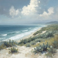 Mist Reverie Coastal Rich Painting Art - Square