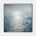Original hand painted teal ocean oil painting canvas wall art, sparkling sunlight coastal minimalist elegant nordic scandinavian luxury