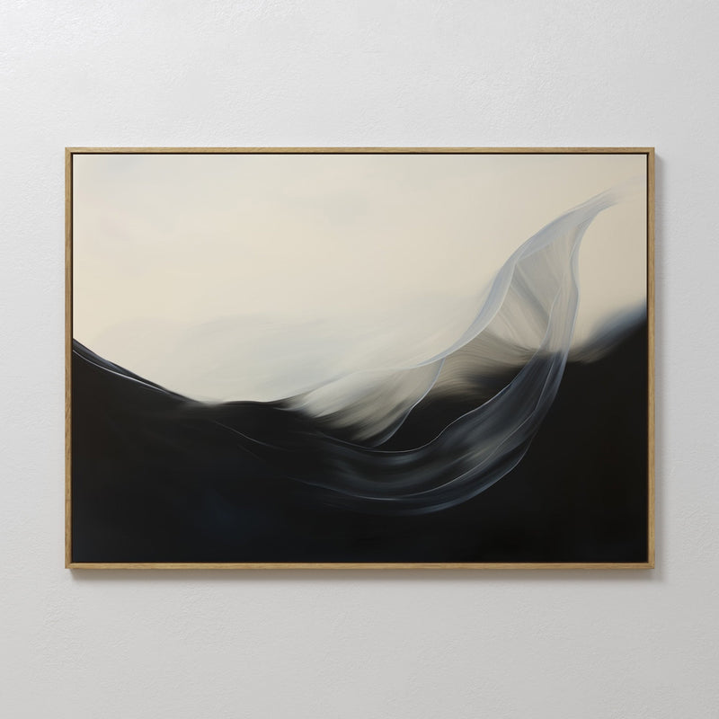 Original hand painted black ivory abstract oil painting canvas wall art, flowing veil dark wave nordic scandinavian elegant luxury modern interior des