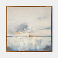 Original hand painted coastal abstract oil painting, misty ivory blue amber seascape canvas wall art, nordic scandinavian elegant luxur