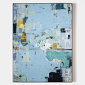 Original hand painted blue teal abstract oil painting canvas wall art, nordic scandinavian elegant luxury modern living room interior d