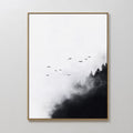 Original hand painted black white misty forest birds oil painting canvas wall art, nordic scandinavian elegant minimalist luxury modern home decor int