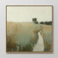 Hand painted original oil painting canvas of sage green meadow winding path golden grasses misty landscape nordic scandinavian elegant luxury modern h