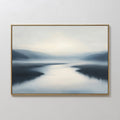Original hand painted blue grey ivory misty lake oil painting canvas wall art, nordic scandinavian minimalist elegant luxury modern home decor interio