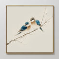 Original hand painted blue and ivory birds oil painting canvas wall art, nordic scandinavian japandi minimalist elegant luxury modern home decor inter