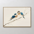 Original hand painted two blue brown white birds perched on bare branch oil painting canvas wall art nordic scandinavian elegant luxury modern home de
