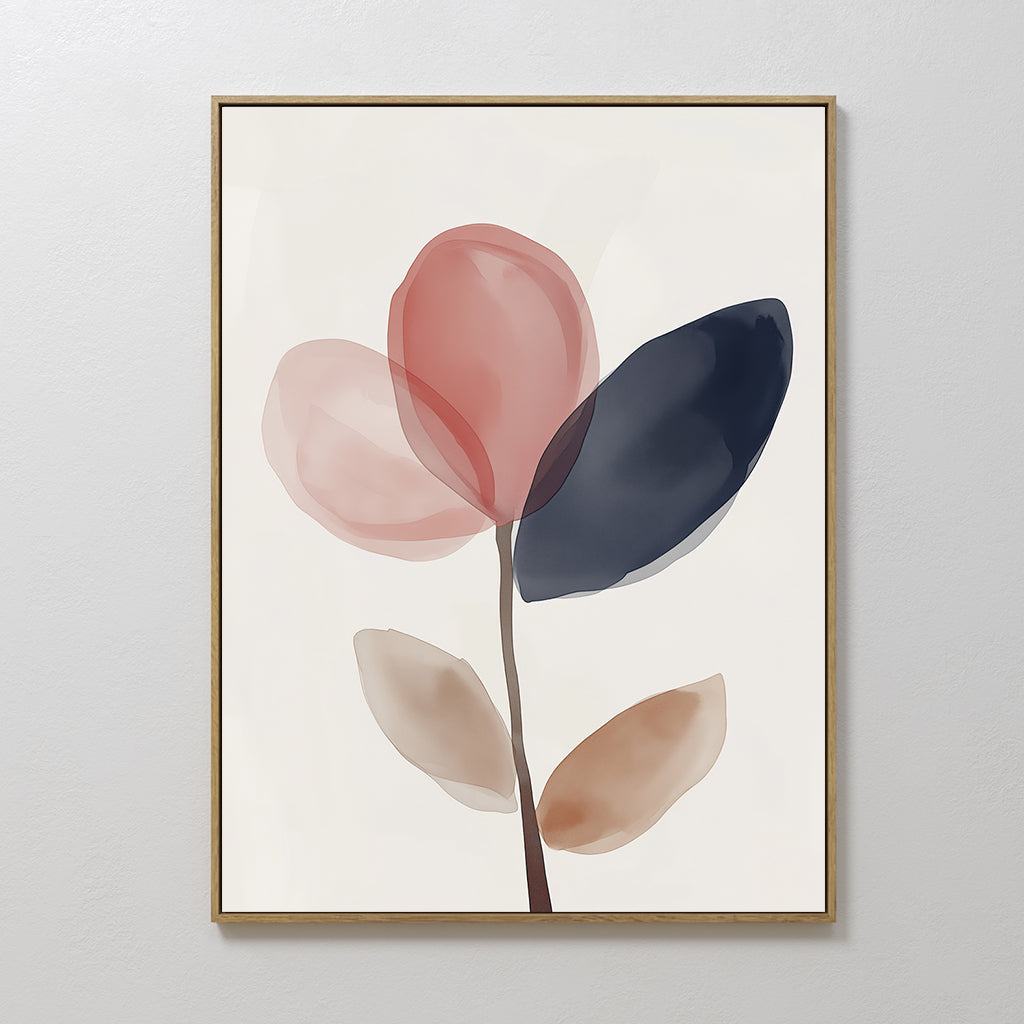 Original hand painted blush pink navy abstract botanical oil painting canvas wall art, nordic scandinavian elegant luxury minimalist modern home decor