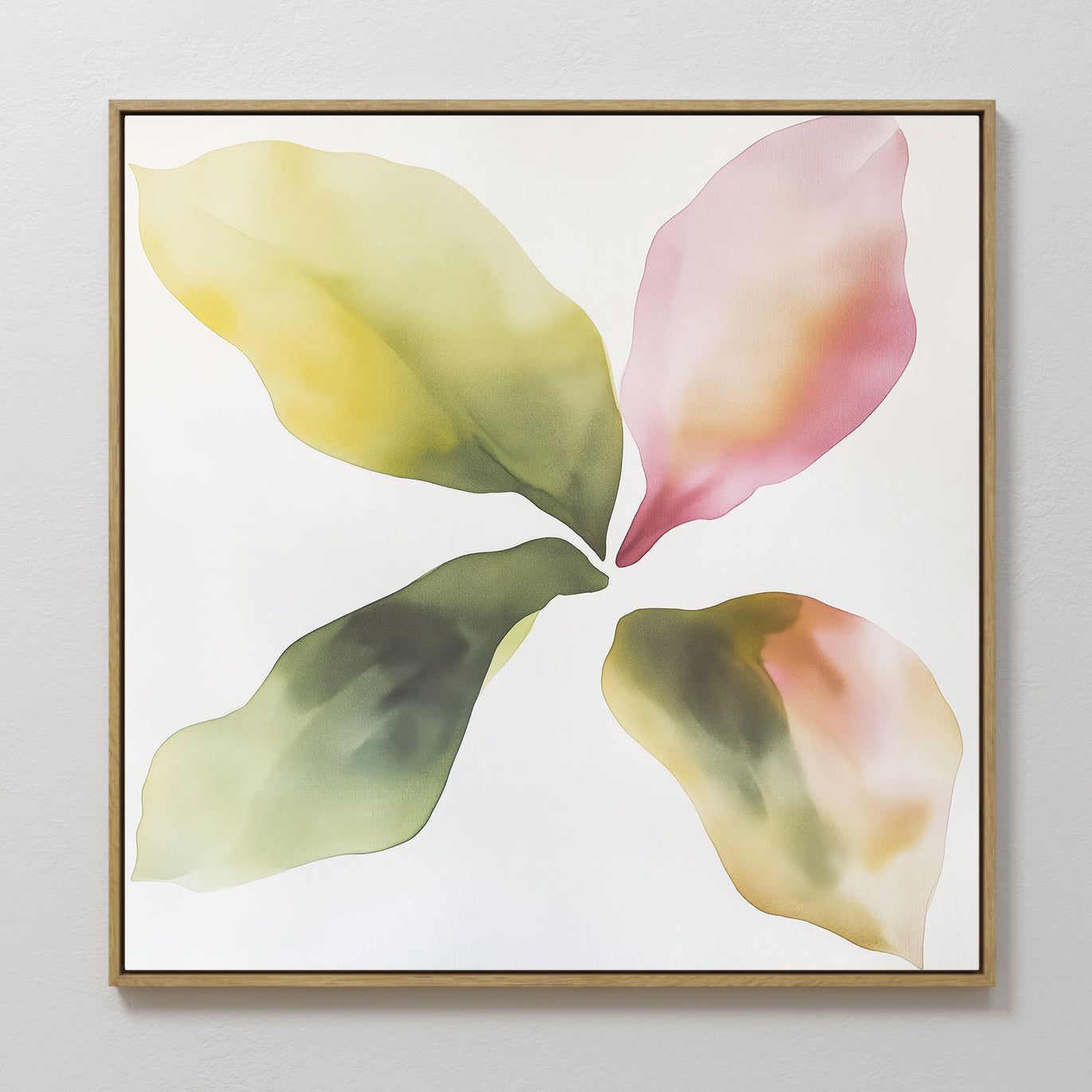 Original hand painted blush pink sage green abstract botanical leaf oil painting canvas wall art, nordic scandinavian elegant luxury modern home decor