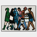 Original hand painted abstract oil painting bold colorful urban silhouettes figures modern elegant luxury scandinavian nordic canvas wa