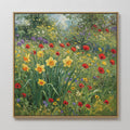 Original hand painted red poppy yellow daffodil wildflower oil painting canvas wall art, elegant luxury botanical modern home decor interior design