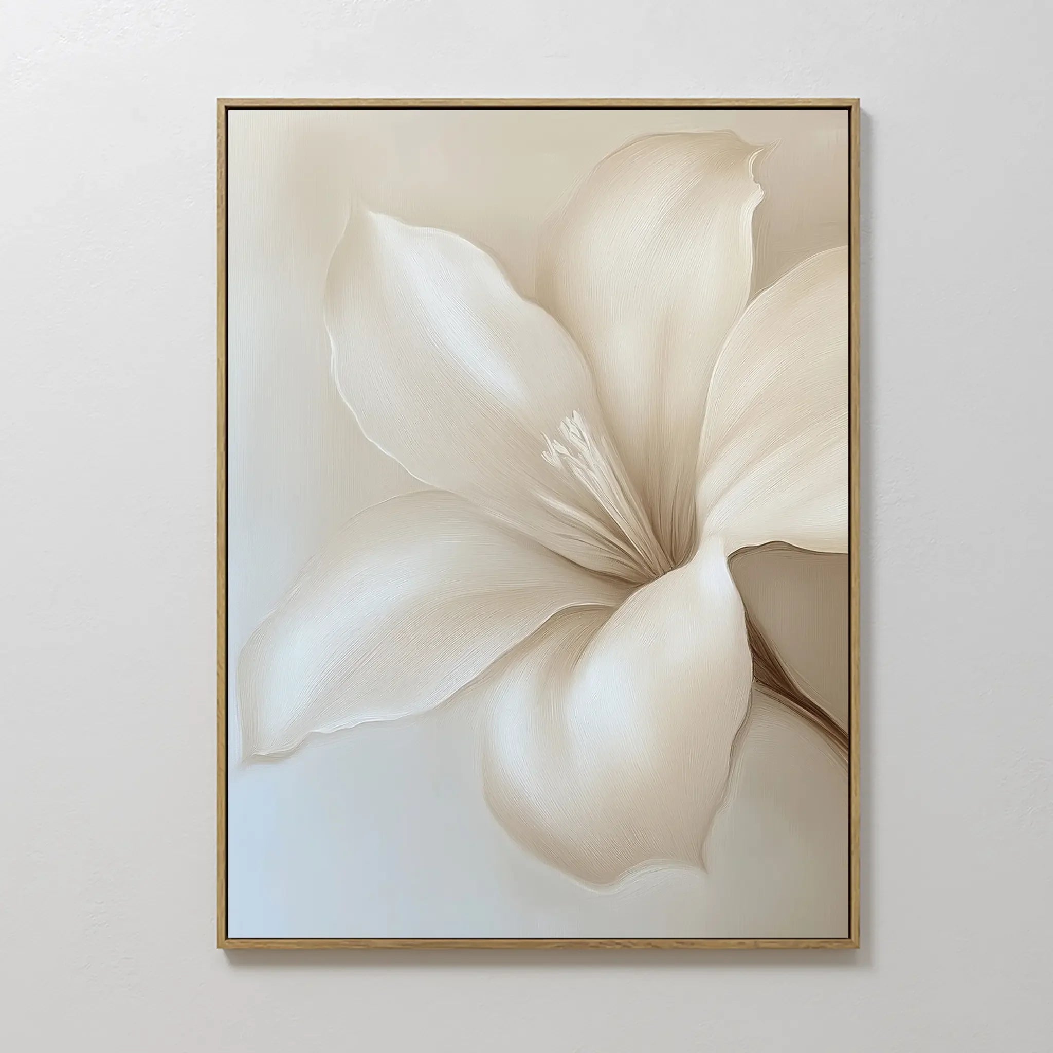 Original hand painted ivory cream magnolia botanical oil painting canvas wall art, nordic scandinavian elegant luxury minimalist modern living room ho