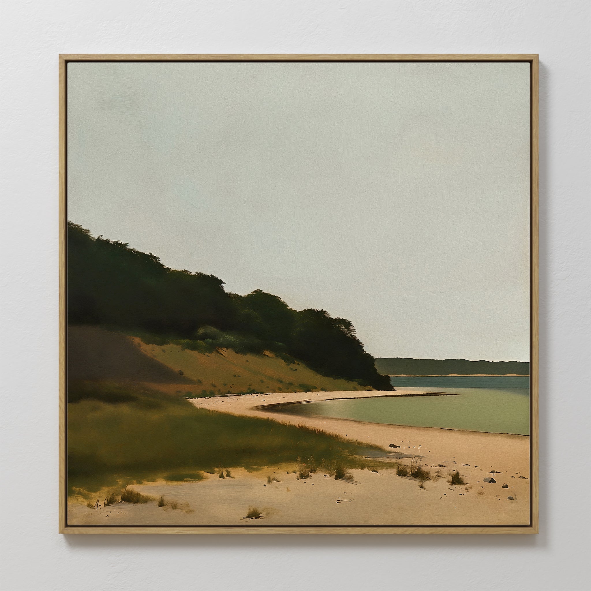 Original hand painted sandy beige green coastal beach oil painting canvas wall art, nordic scandinavian minimalist elegant luxury modern living room h