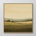 Original hand painted warm golden olive green rolling valley landscape oil painting canvas wall art, nordic scandinavian elegant luxury modern home de
