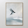 Hand painted original black white bird in flight oil painting canvas wall art, soft grey blush nordic scandinavian elegant luxury modern home decor in