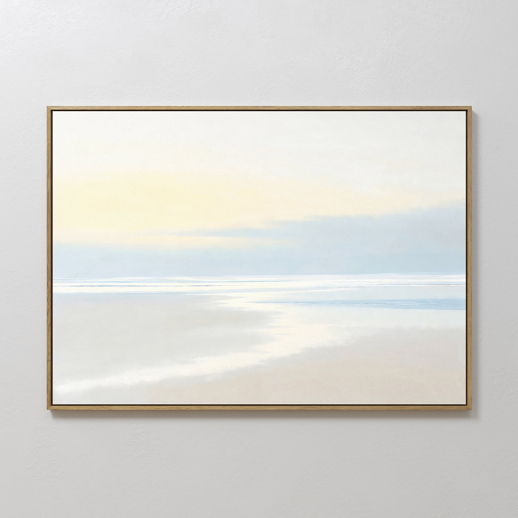 Original hand painted ivory pale blue coastal seascape oil painting canvas wall art, nordic scandinavian elegant luxury minimalist modern living room
