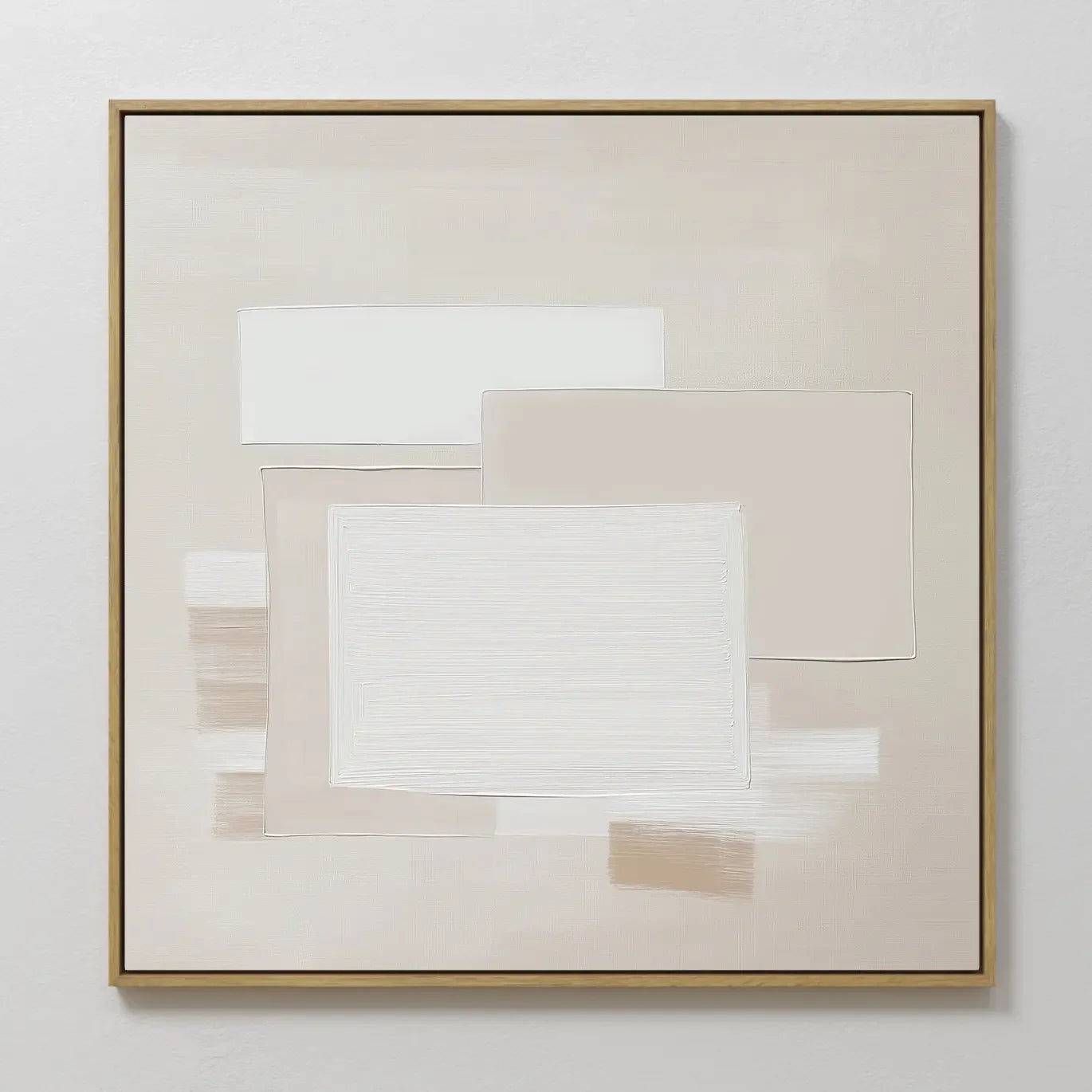Hand painted original ivory beige geometric oil painting canvas wall art, overlapping rectangles nordic scandinavian elegant luxury minimalist modern