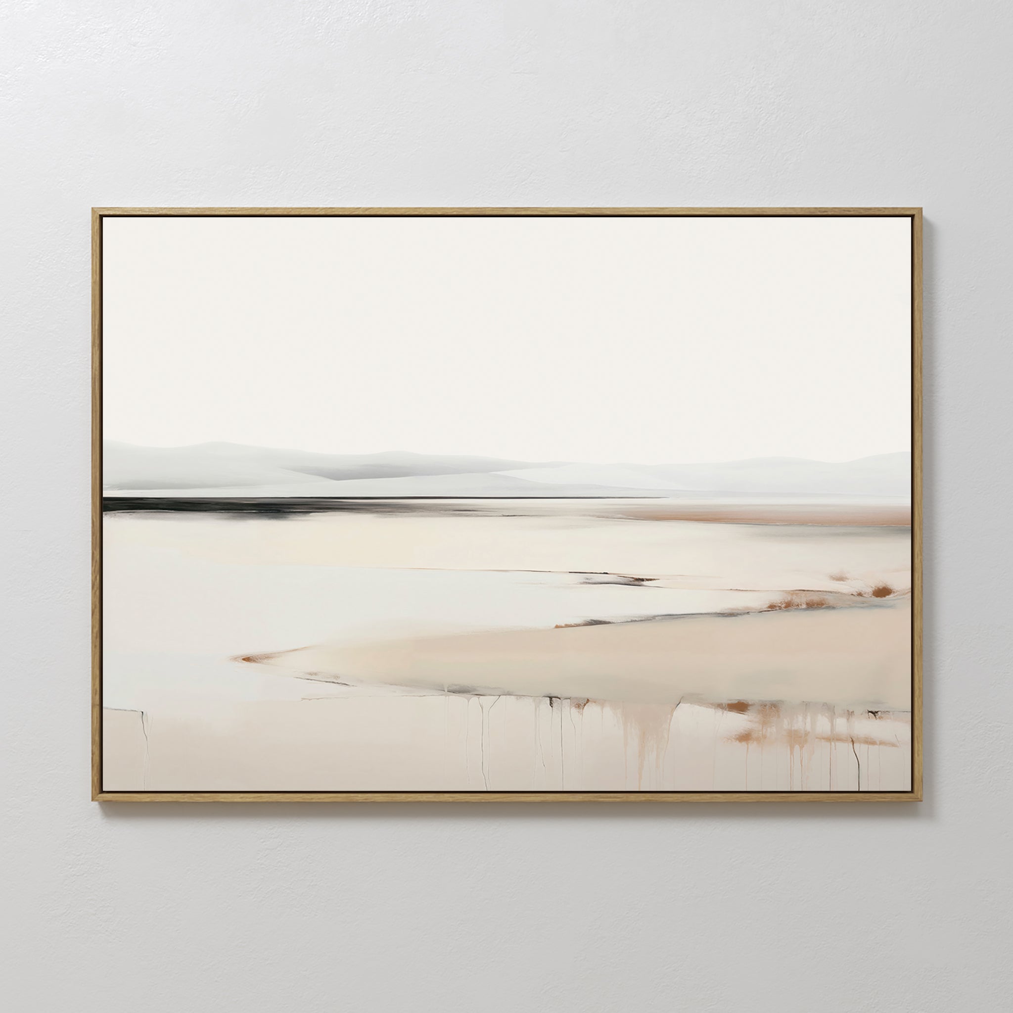 Original hand painted ivory blush beige abstract coastal landscape oil painting canvas wall art, nordic scandinavian elegant luxury minimalist modern