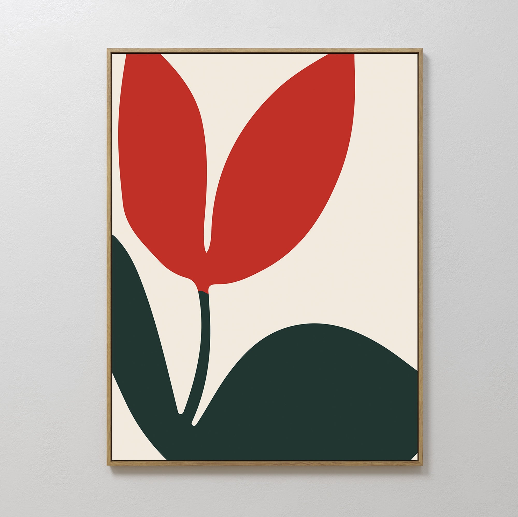 Original hand painted crimson red tulip botanical oil painting canvas wall art, nordic scandinavian minimalist elegant luxury modern living room home