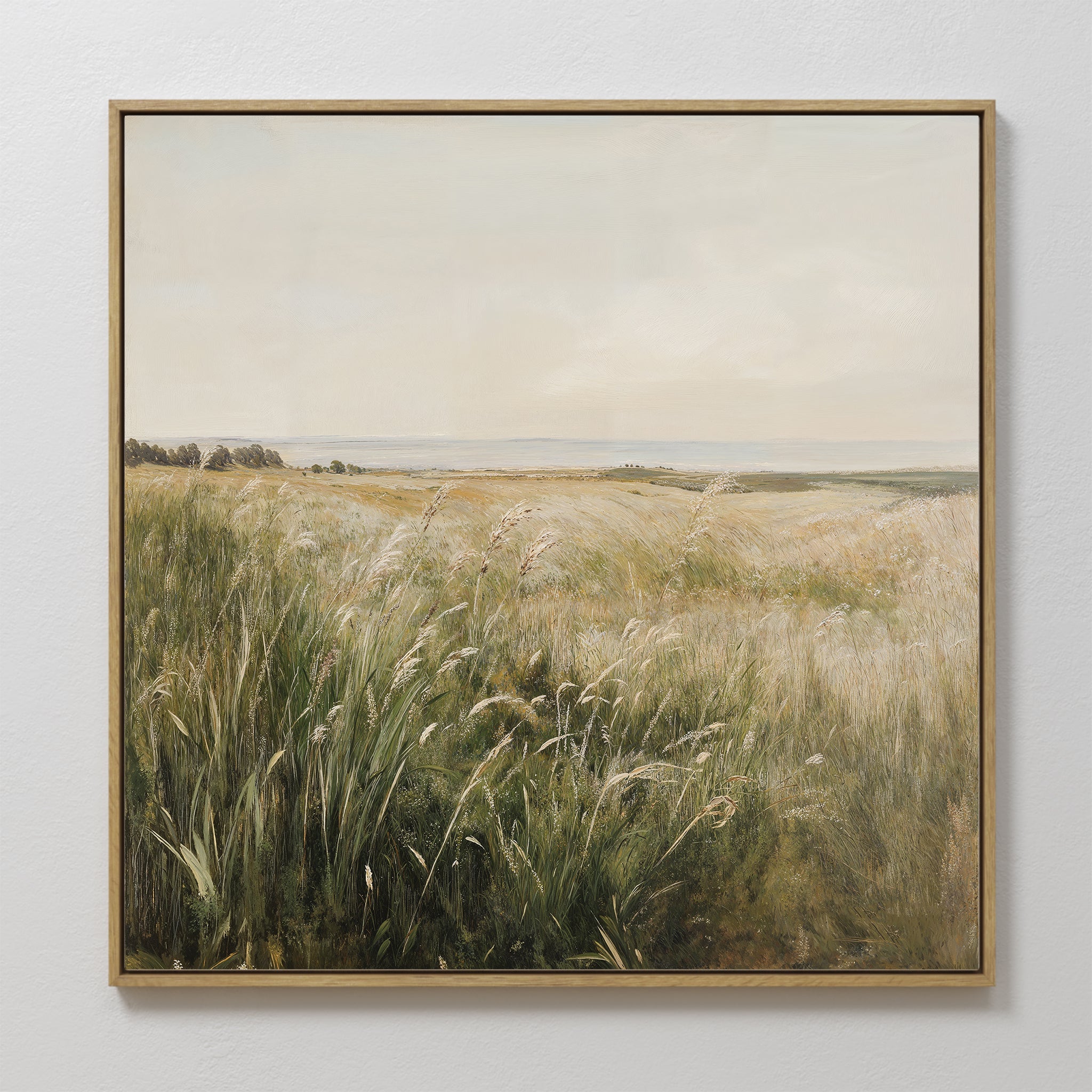 Original hand painted sage green golden meadow oil painting canvas wall art, nordic scandinavian elegant luxury coastal modern living room home decor