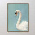 Original hand painted white swan teal blue oil painting canvas wall art, nordic scandinavian elegant luxury minimalist coastal modern home decor inter