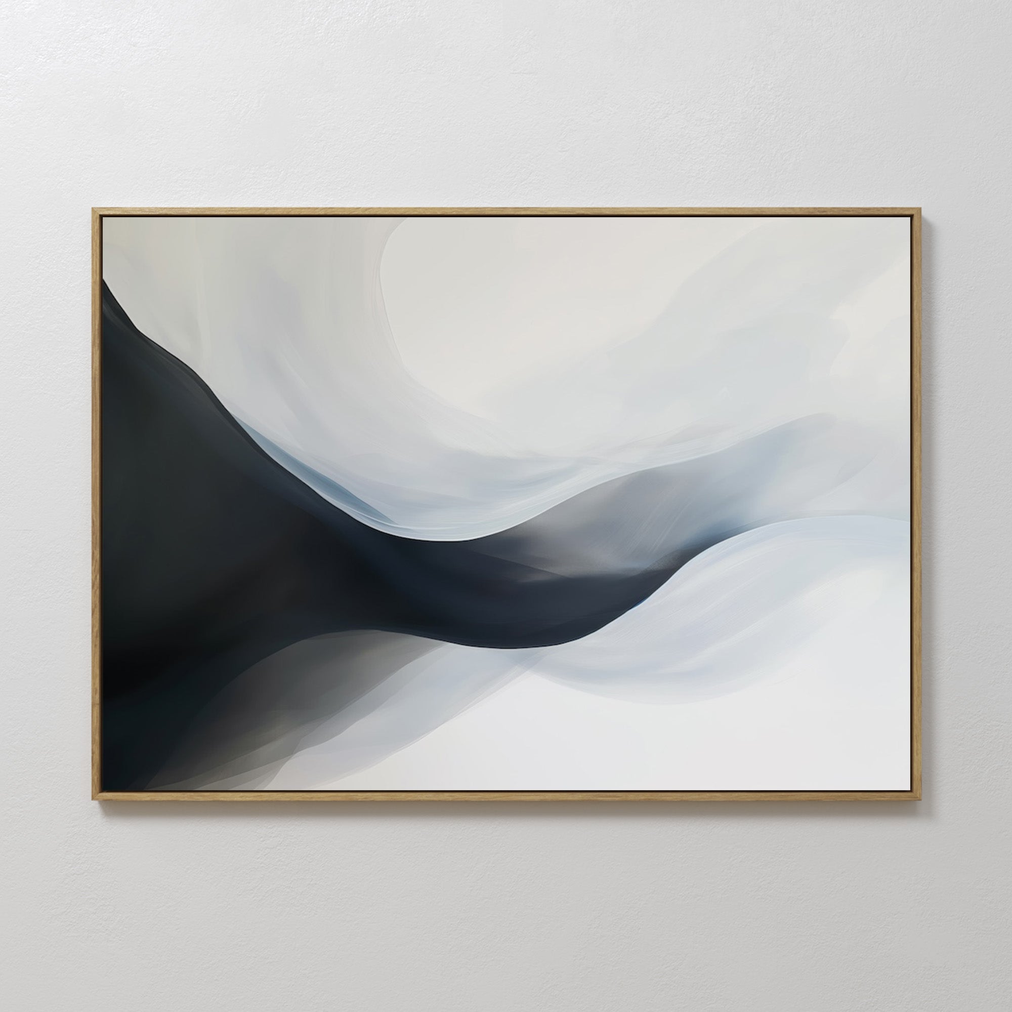 Original hand painted black grey ivory flowing abstract oil painting canvas wall art, nordic scandinavian elegant luxury minimalist modern living room
