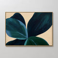 Original hand painted dark teal green botanical leaf oil painting canvas wall art, nordic scandinavian elegant luxury modern living room home decor in