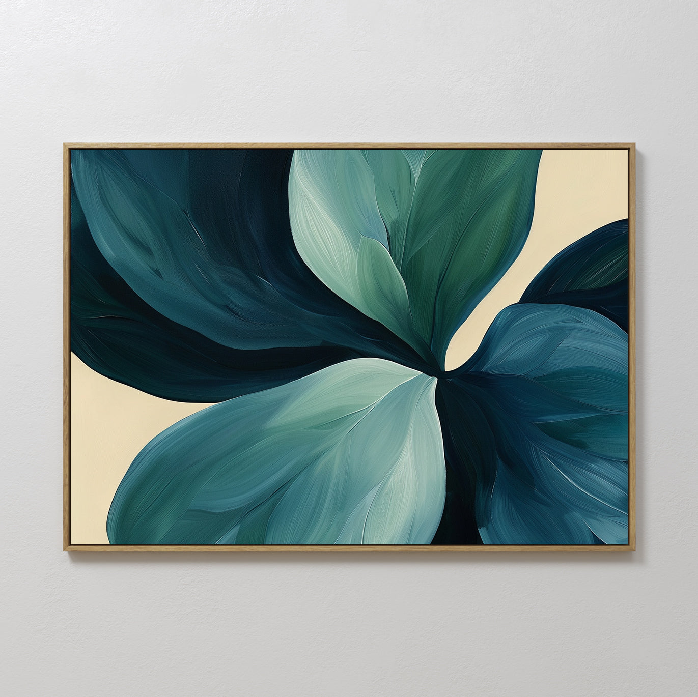 Original hand painted teal navy green botanical abstract oil painting canvas wall art, nordic scandinavian elegant luxury modern living room home deco