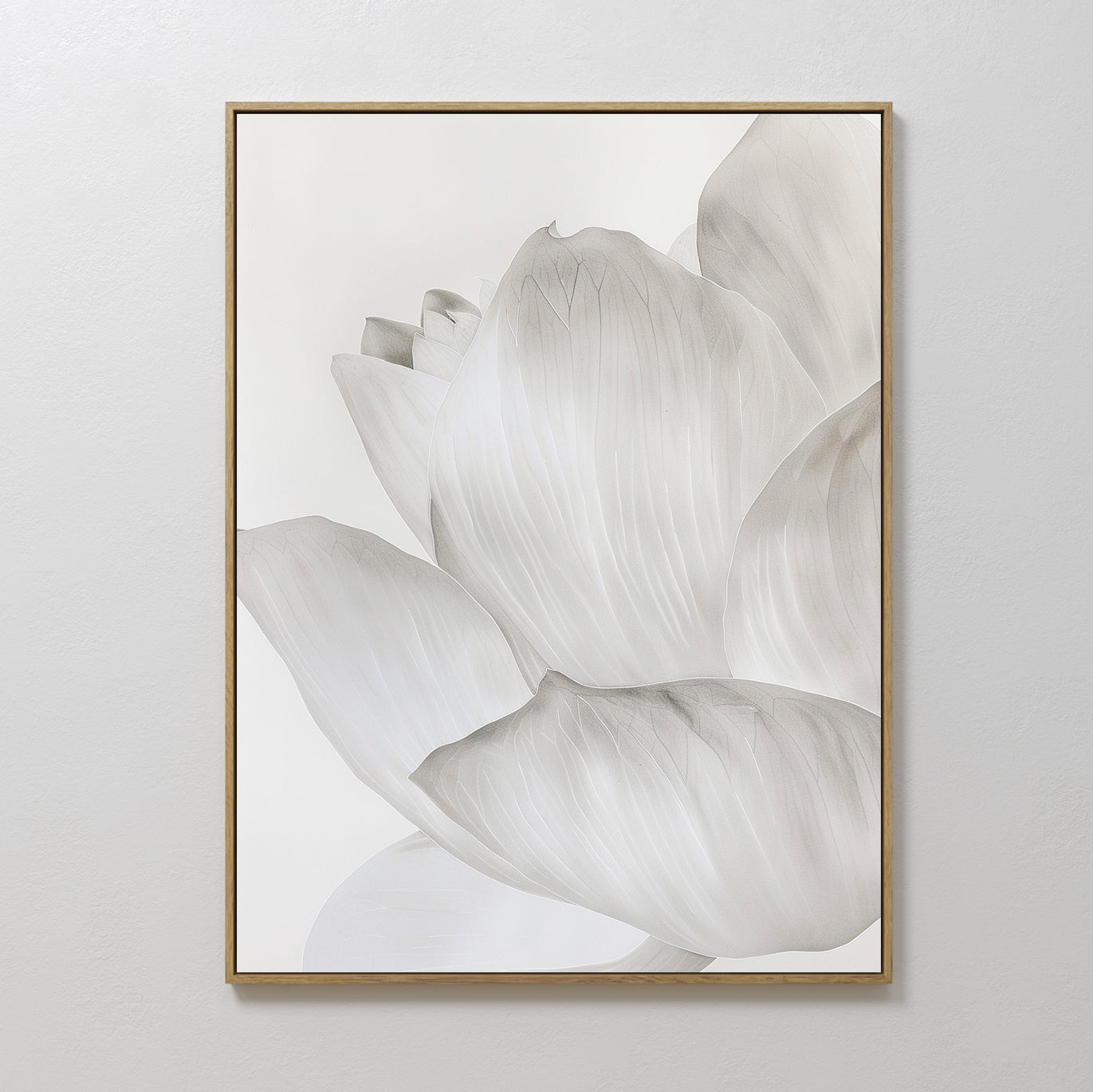 Original hand painted white ivory lotus flower oil painting canvas wall art, nordic scandinavian elegant minimalist luxury modern home decor interior
