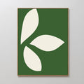 Original hand painted ivory botanical leaf shapes on forest green oil painting canvas wall art, nordic scandinavian elegant luxury minimalist modern h