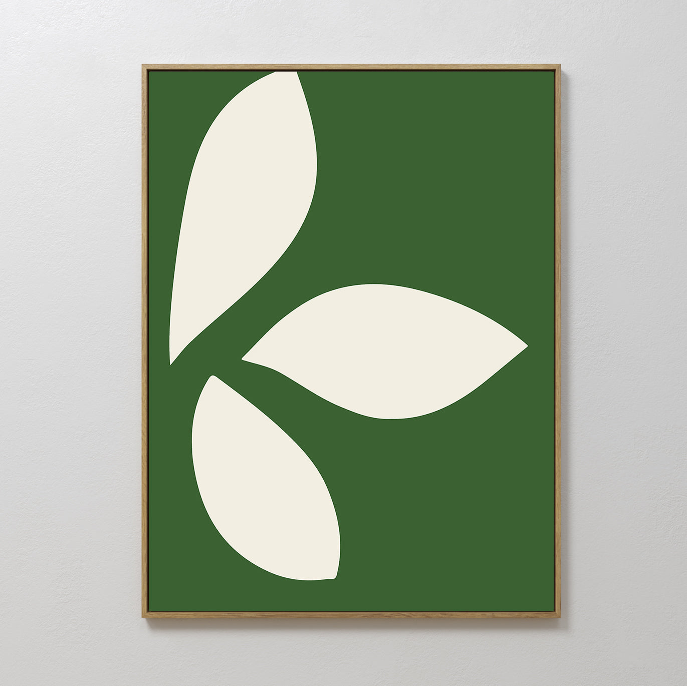 Original hand painted ivory botanical leaf shapes on forest green oil painting canvas wall art, nordic scandinavian elegant luxury minimalist modern h
