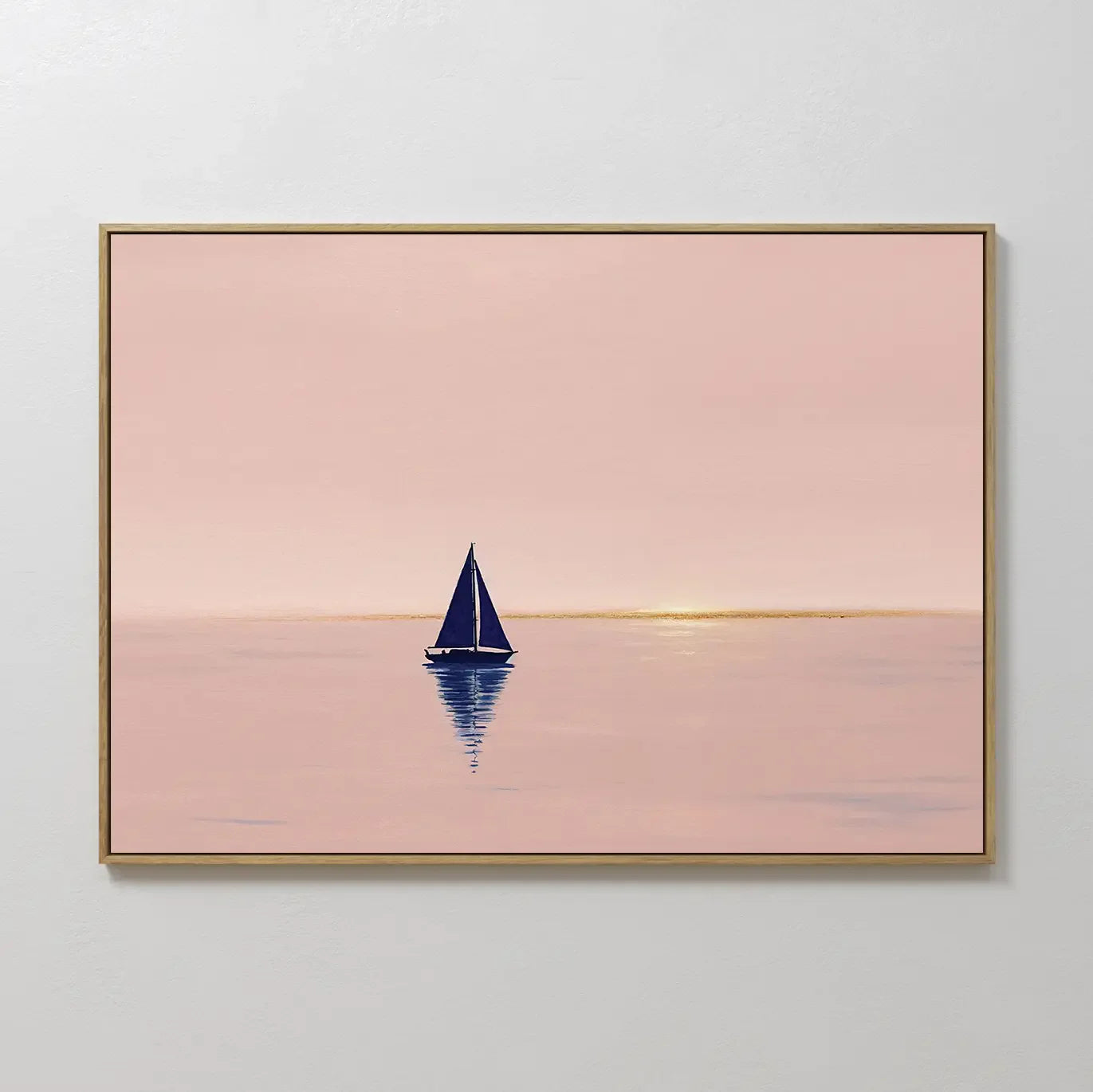 Hand painted original oil painting navy sailboat blush pink ocean canvas wall art nordic scandinavian elegant minimalist luxury modern coastal home de